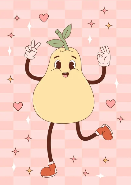 캐릭터 Pear 재밌는 마스코트에요 일러스트 귀여운 과일이 포스터 — 스톡 벡터