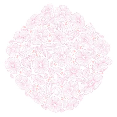 Çiçek karesi. Şeffaf arkaplanda pembe çizgisel harika papatya çiçeği deseni. Kare şeklinde. Vektör İllüstrasyonu. Estetik modern sanat el çizimi