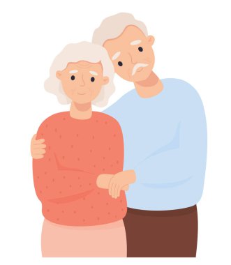 Aşık sevimli yaşlı bir çift. Yaşlı, yaşlı bir adam yaşlı bir kadına sarılıyor. Mutlu uzun yaşam ve aşkın temsilcisi. Mutlu aile kavramı. Kartlar, kartlar, kartlar, tasarım için büyükanne ve büyükbaba.