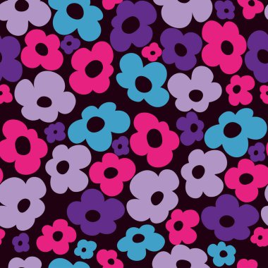 Çiçek desenli, eski çiçek desenli. Siyah arka planda Matisse renkli çiçek sanatı. Vektör İllüstrasyonu. Duvar kâğıdı, tasarım, tekstil, dekor için çizilmiş estetik Modern Sanat Elleri