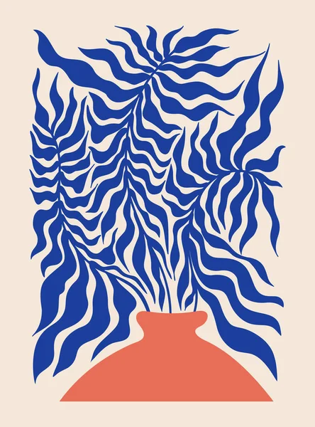 Matisse Abstract Art Vaso Con Rami Tropicali Ricurvi Con Foglie — Vettoriale Stock