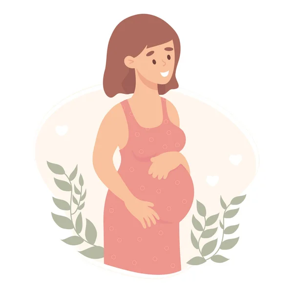 可爱的快乐怀孕的女孩 矢量图解 未来美丽的母亲在平面卡通风格 — 图库矢量图片