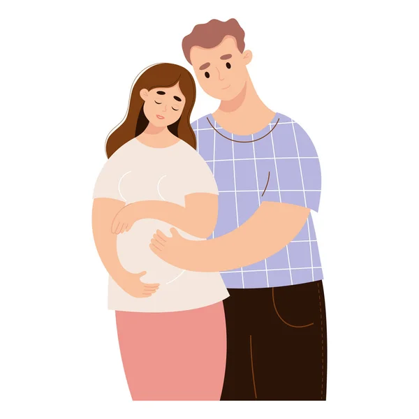 Glückliche Familie Erwartet Baby Nette Schwangere Frau Und Ehemann Vektorillustration — Stockvektor
