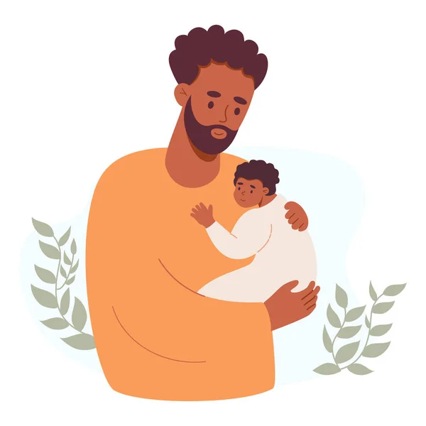 Joyeux Père Noir Famille Avec Nouveau Mignon Homme Ethnique Avec — Image vectorielle