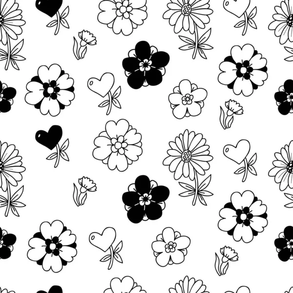 Patrón Sin Costura Floral Flores Plantas Brotes Sobre Fondo Blanco — Archivo Imágenes Vectoriales
