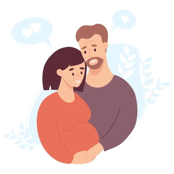 Glückliche Familie Nettes Erwachsenes Paar Erwartet Baby Schwangere Frau Und — Stockvektor