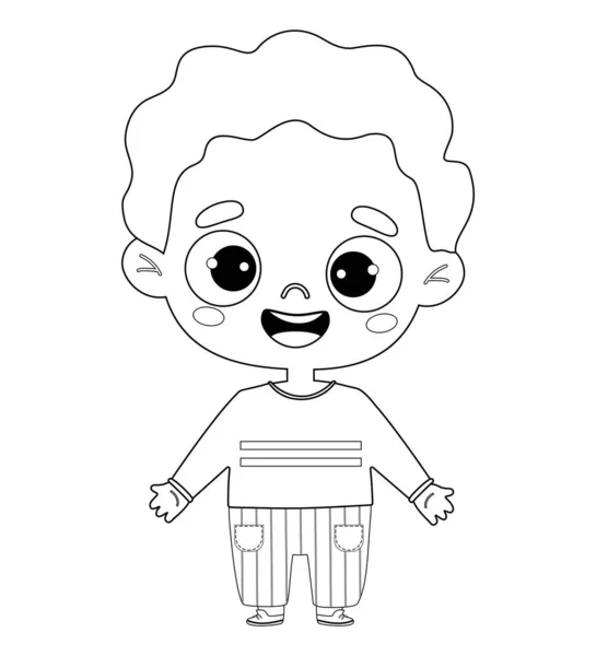 Cute Smiling Boy Outline Drawing Coloring Book Vector Illustration Childrens — Stock Vector