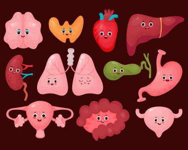 Sevimli insan karikatür organları koleksiyonu. izole vektör düz komik çizgi film karakterleri çizimleri tasarımı. Anatomi konsepti