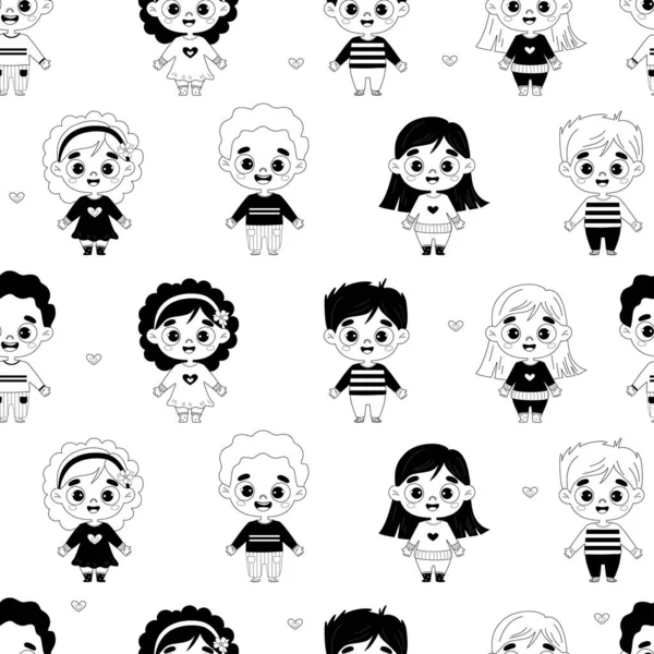 Cute Kids Seamless Pattern Funny Happy Kids Boys Girls Transparent — Stock Vector