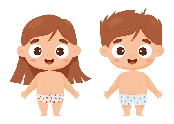 Dvě Roztomilé Usměvavé Děti Kraťasech Vektorová Ilustrace Kresleném Stylu Dětská — Stockový vektor