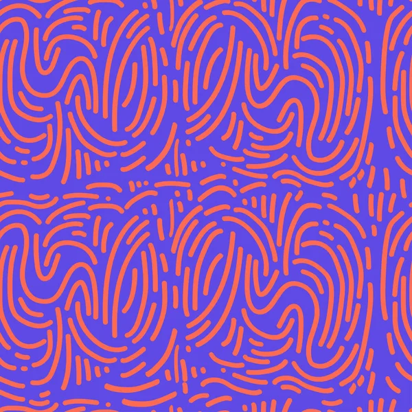 Moderne Abstrakte Lineare Nahtlose Muster Vereinzelte Geschwungene Kontrastlinien Auf Violettem — Stockvektor