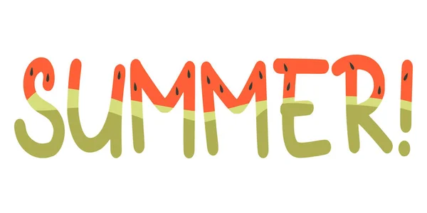 Wortsommer Mit Wassermelonenmuster Vektorillustration Buchstaben Mit Sommer Wassermelone Rot Grün — Stockvektor