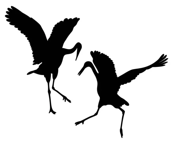 Pair Beautiful Birds Silhouette Vector Illustration Isolated Elements White Background — Stock Vector