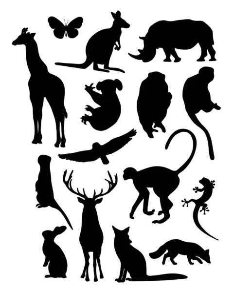 Sammlung Silhouetten Tiere Vektorillustration Vereinzelte Handzeichnungen Auf Weißem Hintergrund Zur — Stockvektor