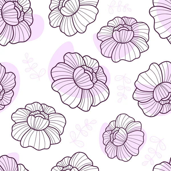 Motif Floral Sans Couture Avec Grande Fleur Sur Fond Blanc — Image vectorielle