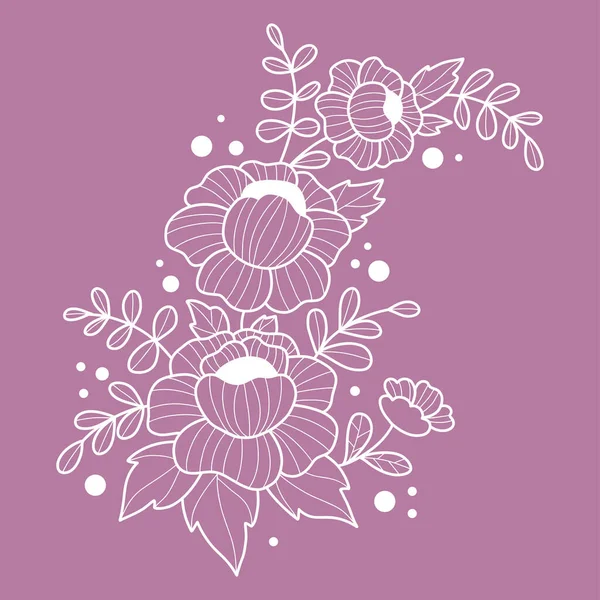 Kwiaty Kontur Gałęzi Ręcznie Rysowane Ilustracja Wektora Liniowy Ażurowy Kwiatowy — Wektor stockowy
