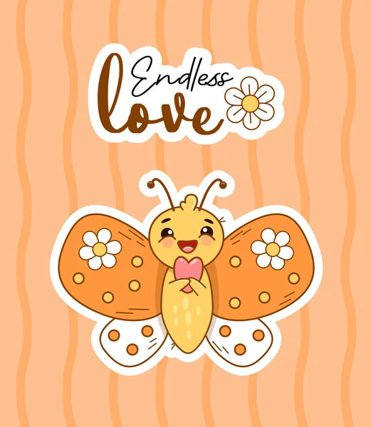 Romantic Card Cute Cartoon Butterfly Heart Cool Inscription Endless Love — Stock Vector