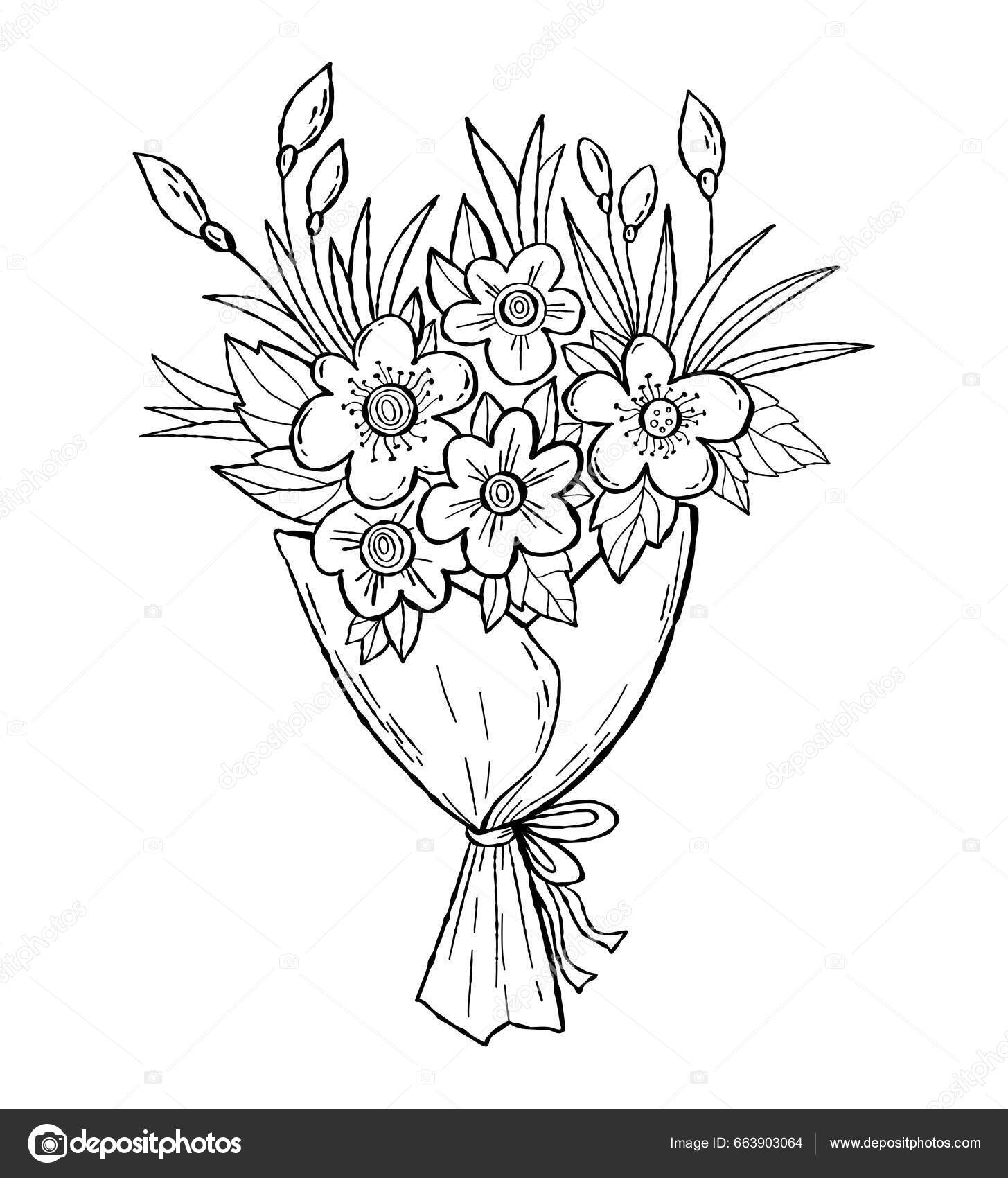 Hermoso Ramo Flores Ilustración Vectorial Margaritas Florecientes Con Hojas  Brotes Vector de stock #663903064 de ©Lysak_Luda, image size:1455x1700