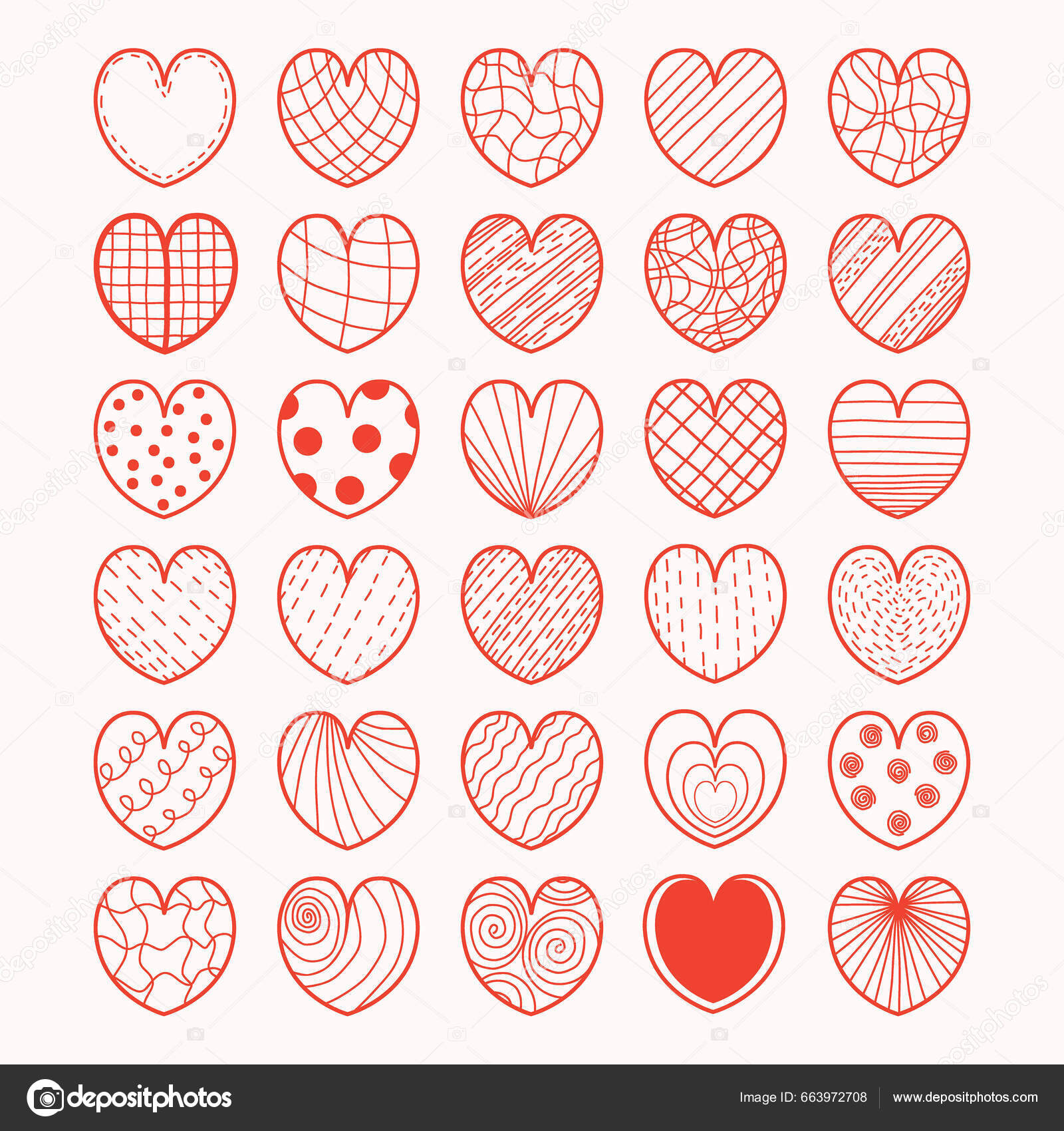 Собрание Любовных Сердец Сердце Разными Узорами Векторная Иллюстрация ...