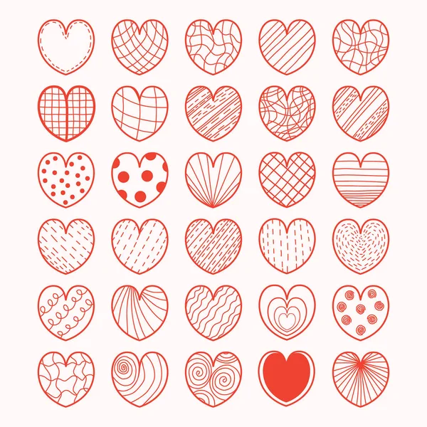 Kollektion Liebe Herzen Herz Mit Unterschiedlichen Mustern Vektorillustration Vereinzelte Handgezeichnete — Stockvektor