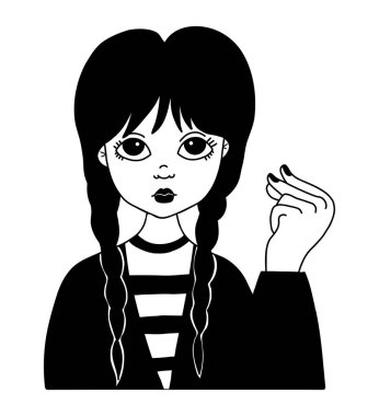 Çarşamba günü. Çarşambaları örgülü şirin bir kız. Vektör çizimi. El çizimi 