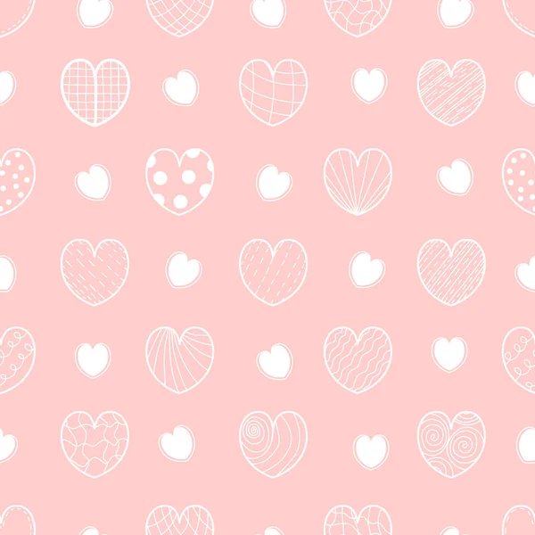 Бесшовный Романтический Узор Сердца Мягком Розовом Фоне Векторная Иллюстрация Линейном — стоковый вектор