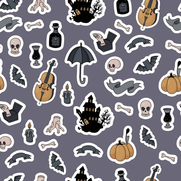 Modèle Sans Couture Gothique Halloween Maison Effrayante Chauves Souris Rhum — Image vectorielle