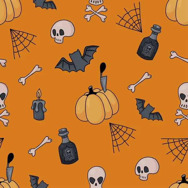 Modèle Sans Couture Halloween Avec Chauves Souris Citrouille Bougie Allumée — Image vectorielle