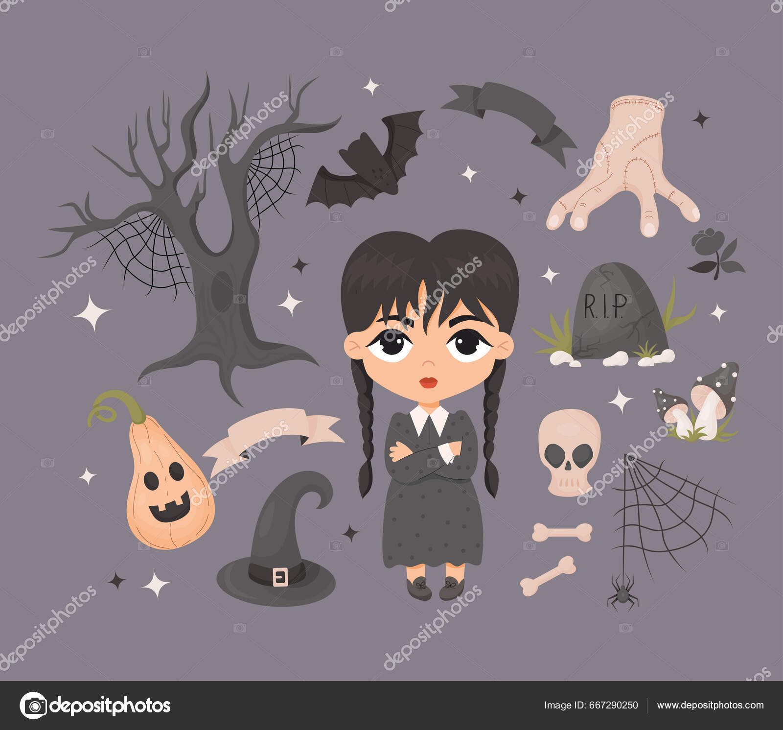 Poster Bruxa Bonita no Halloween do Chapéu Roxo