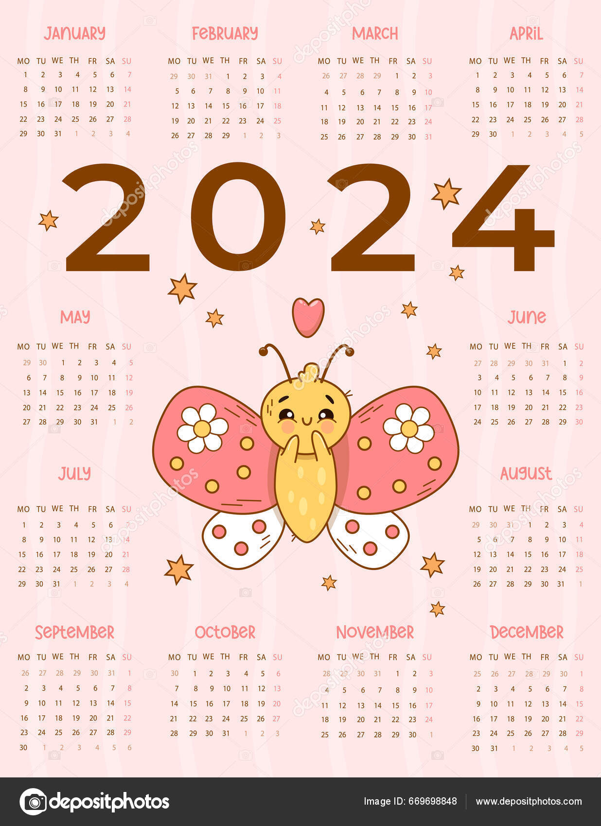 Illustration vectorielle du calendrier 2024. calendrier mensuel