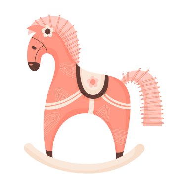 Sallanan at. Çocuk oyuncağı. Vektör çizimi. Şirin dekoratif ahşap hayvan. çocuk koleksiyonu