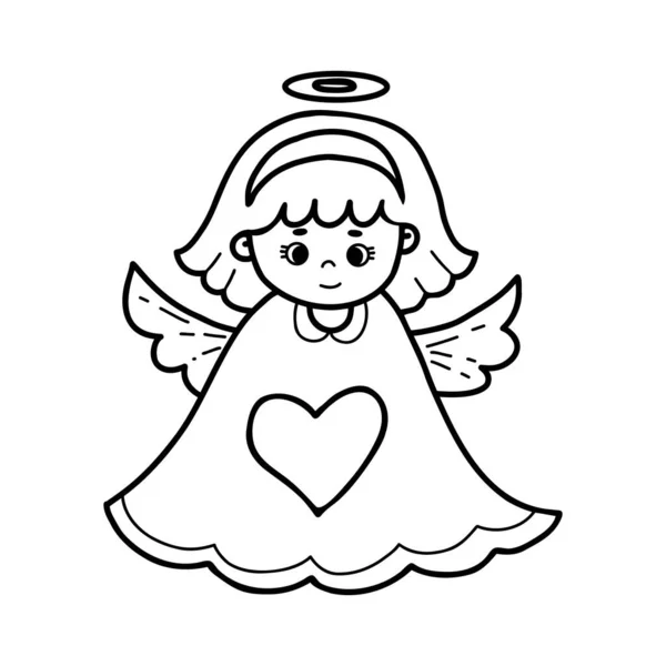 Jolie Petite Fille Ange Noël Illustration Vectorielle Dessin Main Caractère — Image vectorielle