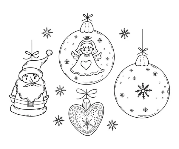 Collection Jouets Boules Noël Balle Avec Ange Mignon Père Noël — Image vectorielle