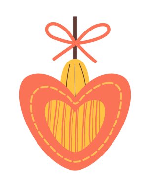 Süslü Noel ağacı oyuncağı Kırmızı Kalp. Vektör çizimi. Xmas tatil dekorasyonu