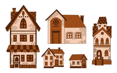 Ev Koleksiyonu. Kentsel ve kırsal farklı mimari. Vektör çizimi. Ayrı el çizimleri.