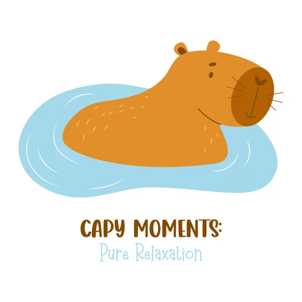 Söpö Capybara Vedessä Postikortti Hauska Eläin Hahmo Jyrsijä Vektori Kuvitus — vektorikuva