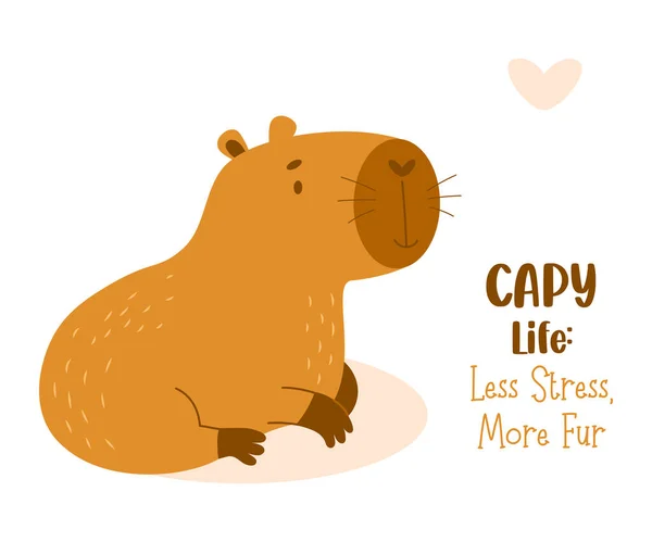 Söpö Capybara Eläinten Jyrsijä Postikortti Vektori Kuvitus Litteä Tyyli Kortteja — vektorikuva