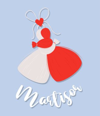 Martisor. Kırmızı ve beyaz aksesuar tılsımı Martenitsa. Baba Marta Günü, Romanya ve Moldova 'da geleneksel tatil. Bahar başlangıcının sembolü. 1 Mart 