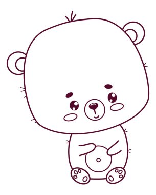Sevimli ayıcık yavrusu. Komik hayvan Teddy Kawaii karakteri. Vektör çizimi. Çizgi çizimi, boyama kitabı. Çocuk koleksiyonu