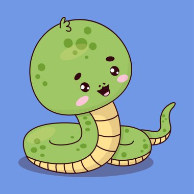 Sevimli yılan. Komik sürüngen Kawaii karakteri. Çizgi film yılanlı vektör çizimi. Çocuk koleksiyonu