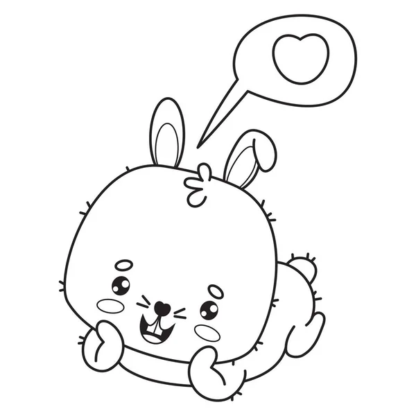 Funny Outline Enamored Lying Rabbit Heart Cute Happy Kawaii Animal — Stock Vector