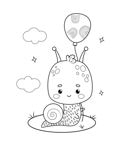 Personagem Caracol Pequeno Engraçado Com Balão Inseto Desenho Animado Esboço —  Vetores de Stock