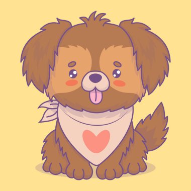 Dili sarkık şirin bir köpek. Komik çizgi film kawaii karakteri hayvanı. Vektör çizimi. Çocuk koleksiyonu