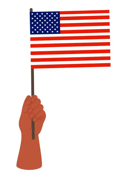 Mano Negra Sosteniendo Bandera Americana Ilustración Vectorial Estilo Plano Para Ilustraciones de stock libres de derechos