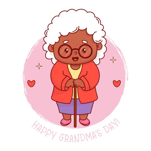 Mulher Idosa Étnica Negra Bonito Avó Cartão Feliz Dia Das Ilustração De Bancos De Imagens