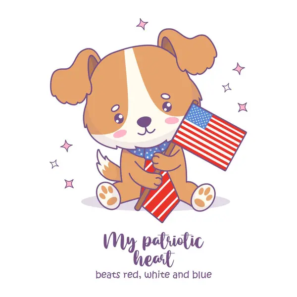 Cão Bonito Usando Gravata Segurando Bandeira Americana Julho Cartão Dia Vetores De Bancos De Imagens