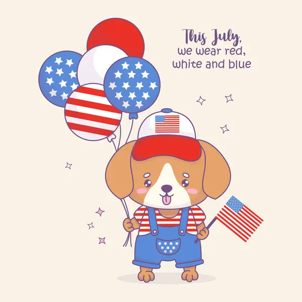 American Independence Day Karte Entzückender Festlicher Hundejunge Patriotischer Kleidung Mit Stockillustration