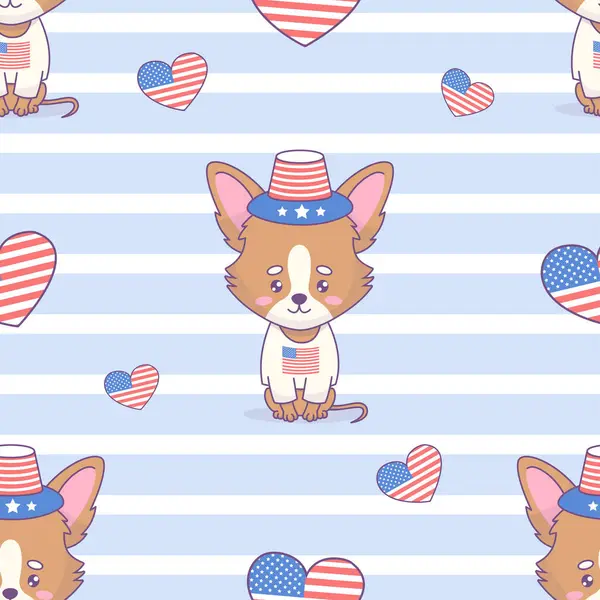 Nahtloses Muster Mit Zeichentrickhund Chihuahua Symbolischem Shirt Mit Amerikanischer Flagge Stockvektor