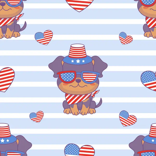 Nahtloses Muster Mit Patriotischem Hund Rottweiler Parteibrille Hut Und Halstuch Stockillustration
