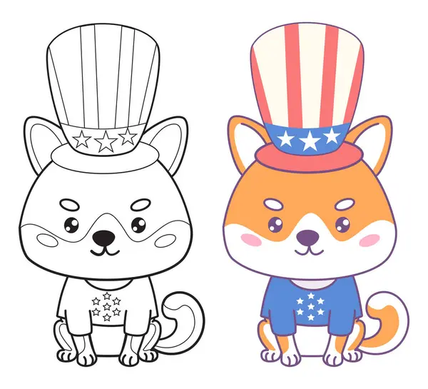 Netter Hund Shiba Inu Patriotische Parteikleidung Den Farben Der Amerikanischen lizenzfreie Stockvektoren